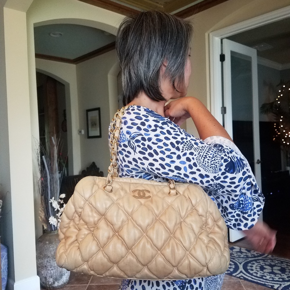 SOLD@! Chanel Beige Bowler Bubble Handbag